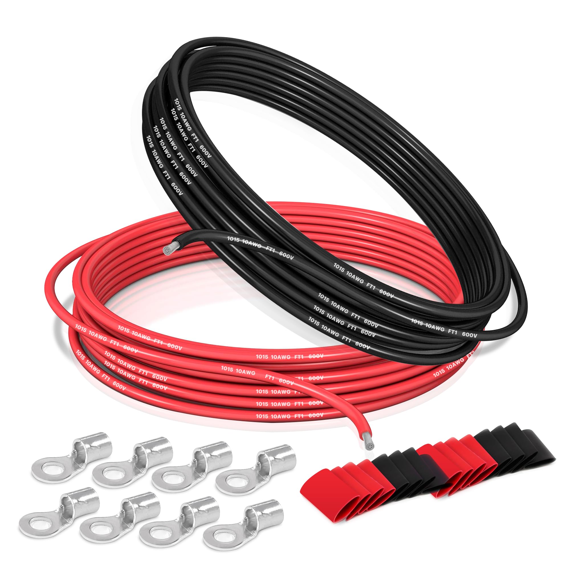 HULUWA 10 AWG UL1015 Tinned Copper Electrical Wire (66ft): Red/Black Set for Solar, Vehicles, and Appliances