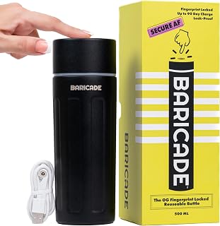Baricade Original Fingerprint Lock Water Bottle – Easy Grip 500ml Stainless Steel, Leak-Proof, Tamper-Proof, Hot or Cold for Up to 12 Hours – Carbon Black – Gym, Travel, Safety