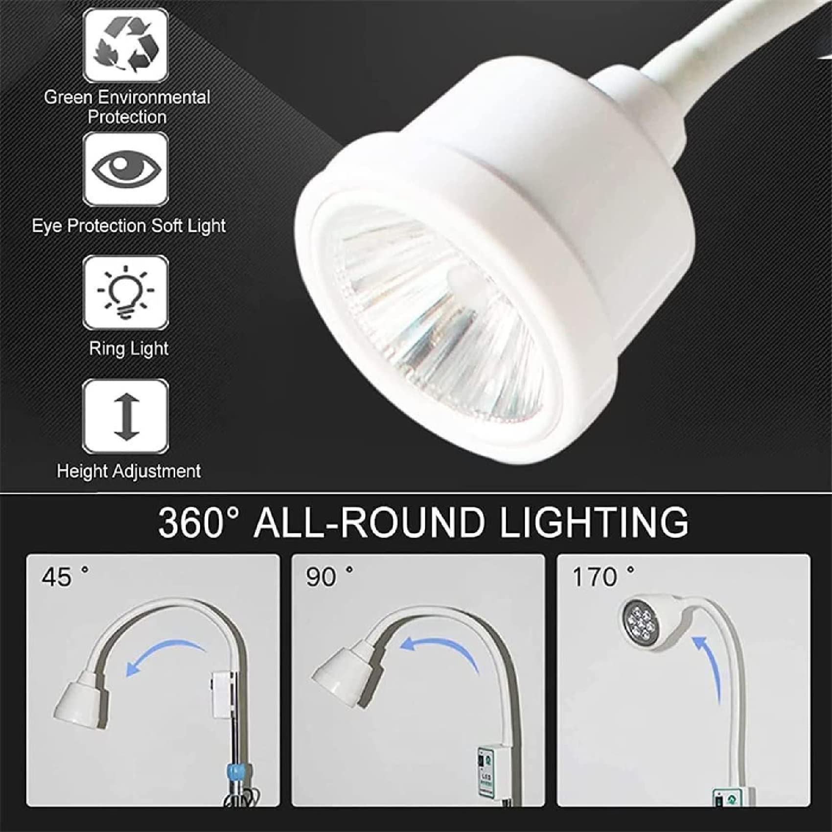 Lampada per visita ginecologica, lampada medica chirurgica tipo supporto da pavimento mobile, ruota universale regolabile in altezza con rotazione a 360°, per pazienti ambulatoriali, stomatologia