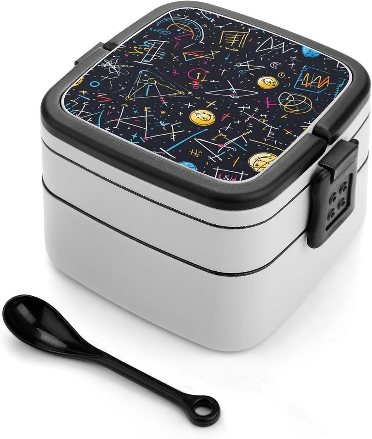 Chemistry Math Bento Box with Spoon 2 Layer Food Container Cute Lunch Box for Travel Dining Work