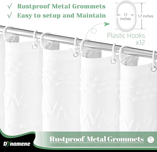 Miniatura 5 de Dynamene Cortina de ducha de 78 pulgadas de largo, cortinas de ducha de tela alta a rayas bohemias para decoración de baño, juego de cortina de