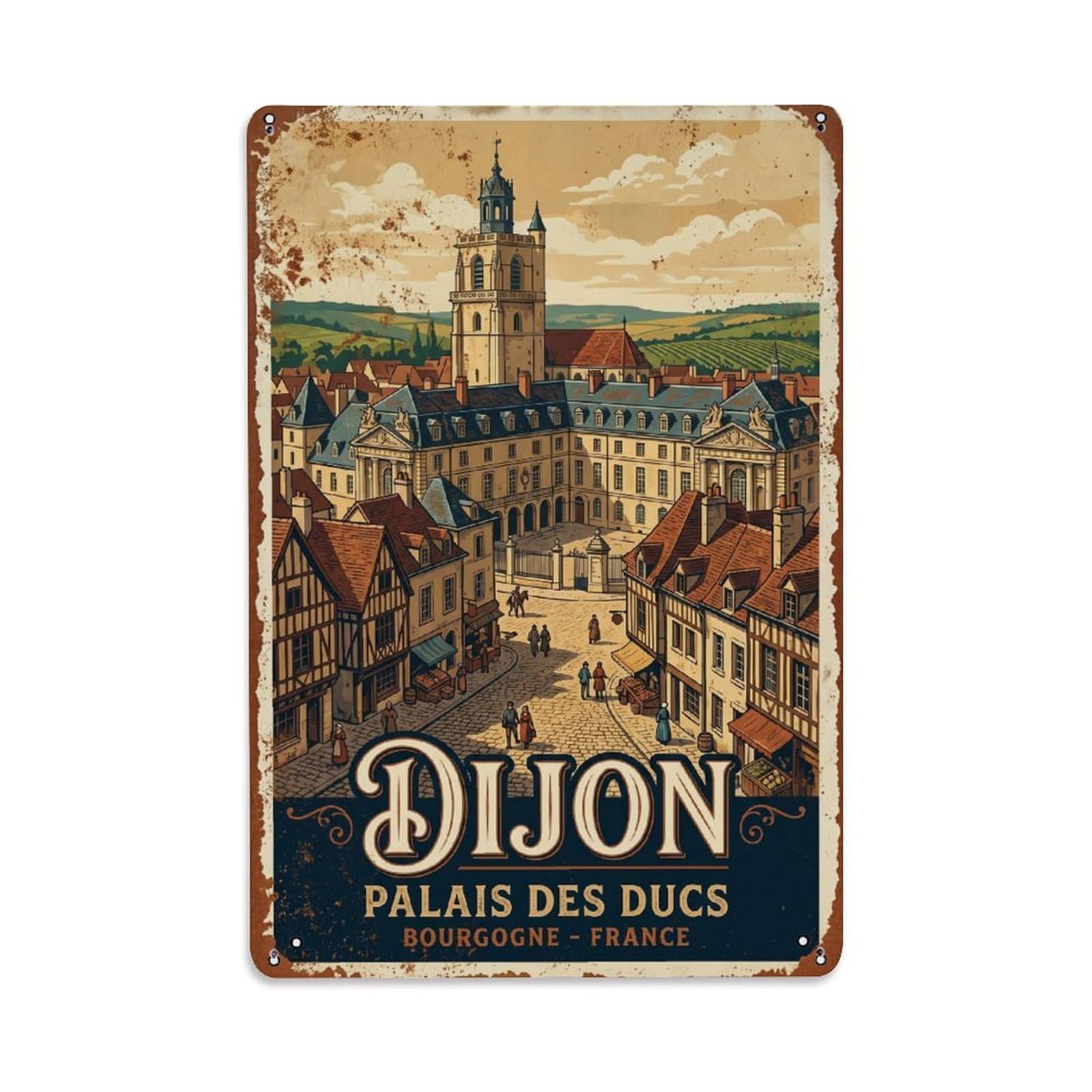 Cmhok Vintage Style Vintage Travel Dijon France Metal Tin Sign Wall Decor For Cafe, Club, Garden Metal Poster 8X12inch
