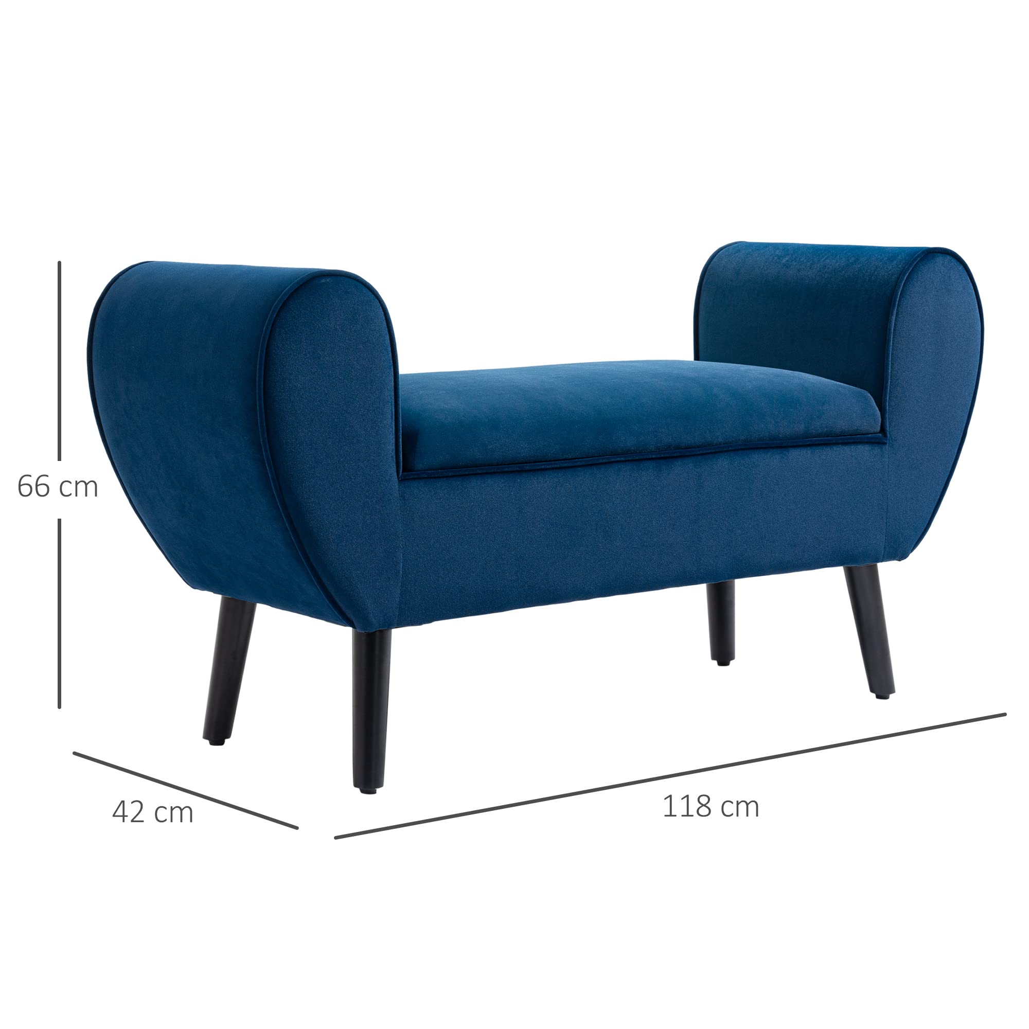 HOMCOM Panca Contenitore Imbottita per Camera da Letto e Ingresso, Panca Fondo Letto in Tessuto Vellutato con Braccioli, 118x42x66cm, Blu