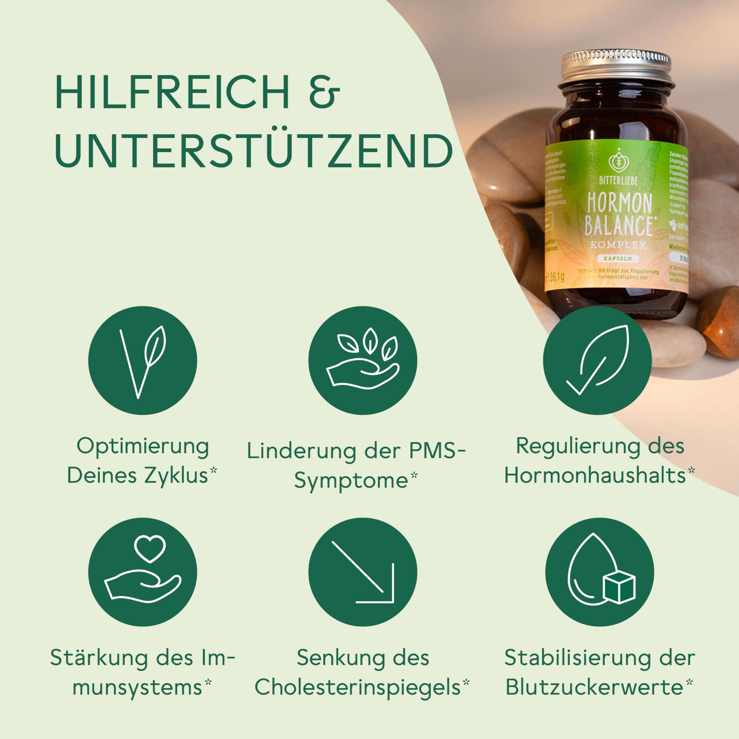 Bitterliebe Hormon Balance Komplex - Mönchspfeffer hochdosiert für die Wechseljahre, PMS & Menopause - Unterstützung für dein Zyklus