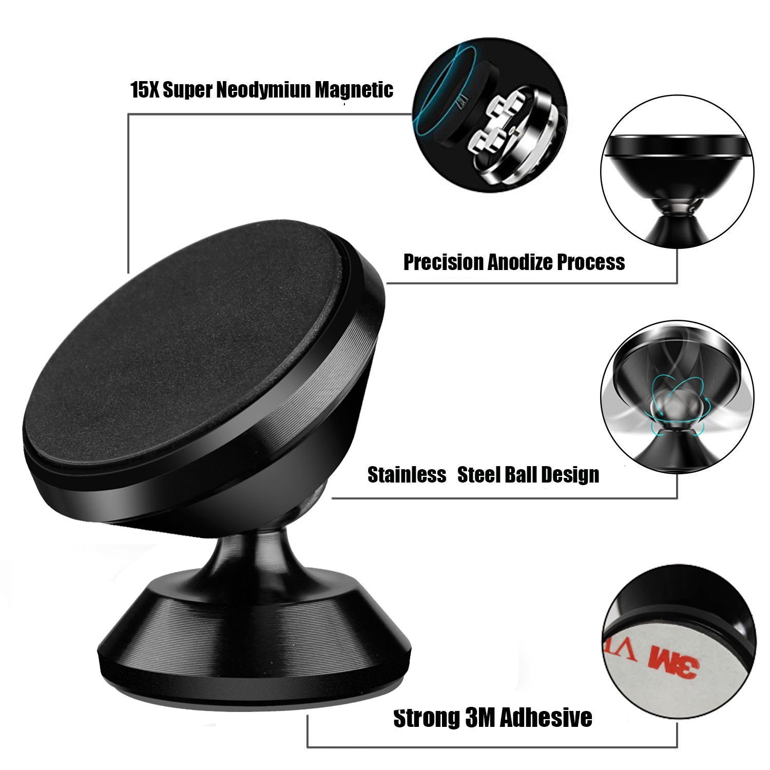 willmaxmat Universal 360 Verstellbare Auto Halter KFZ Handy Halterung Auto Wiegen für iPhone X/8/7/6/5 Galaxy S7/S6 Alle Smartphones GPS Mobile Magnet