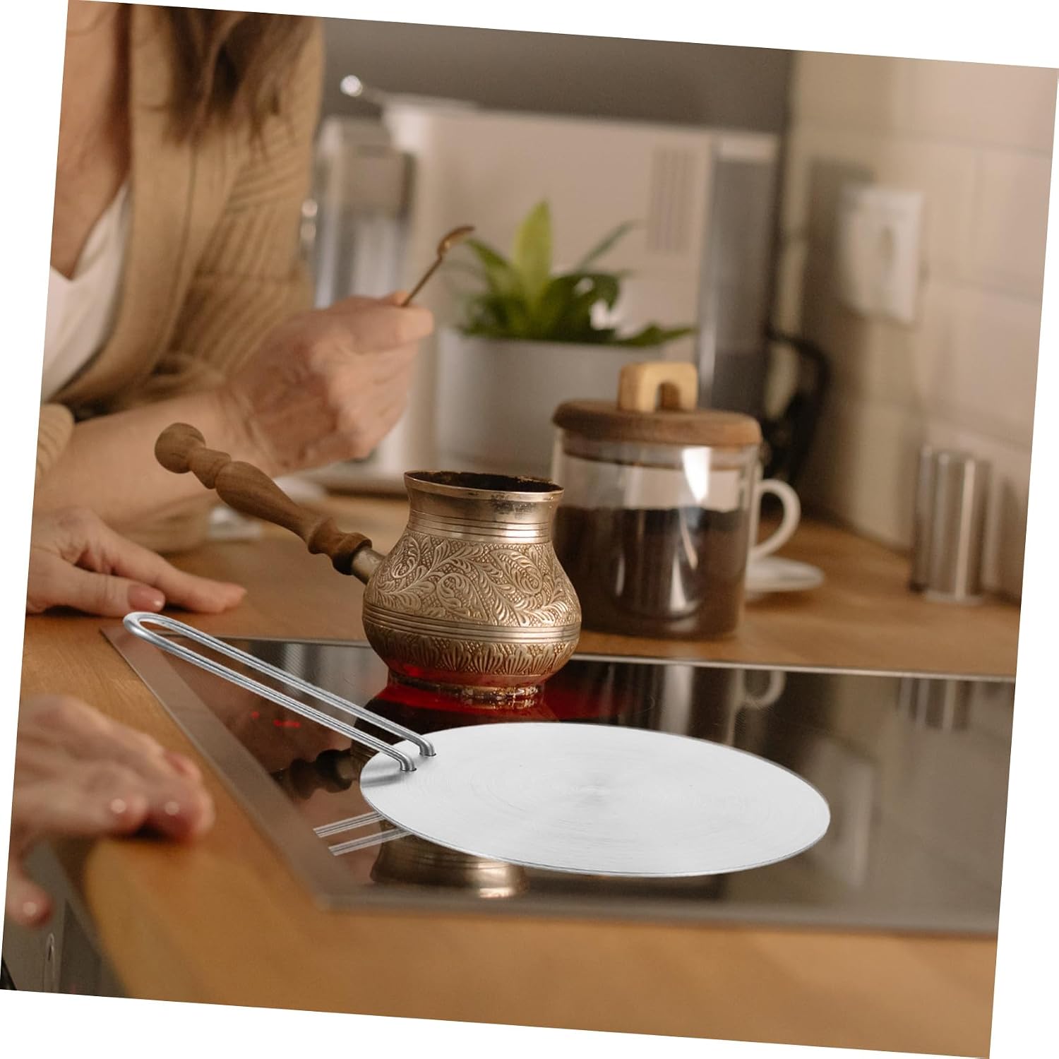 Induction Cooktop Adapter Heat Diffuser Plate Stainless Steel Heat Conduction for Gas Stove Induction Cooker Removable Handle Easy to Clean