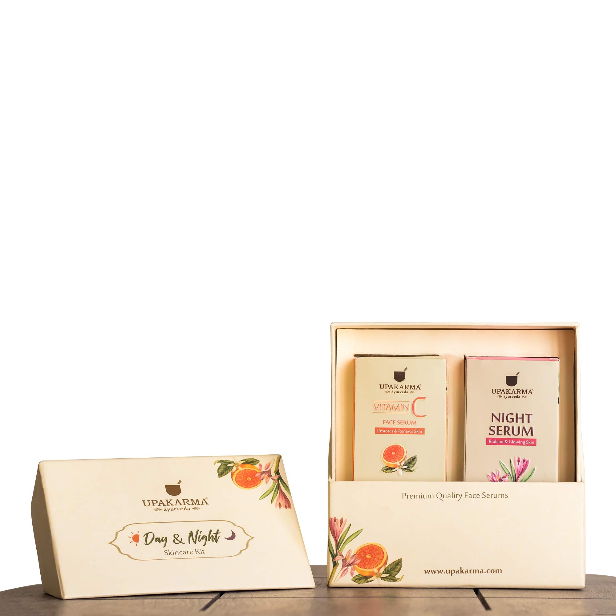 UPAKARMA Vitamin C Face Serum 30ML and Night Serum with Saffron 30ML //Support Restore and Renews Your Skin with Hyaluronic Acid, Vitamin E, Saffron and Aloe Vera - PACK OF 2 (Ultimate Combo)