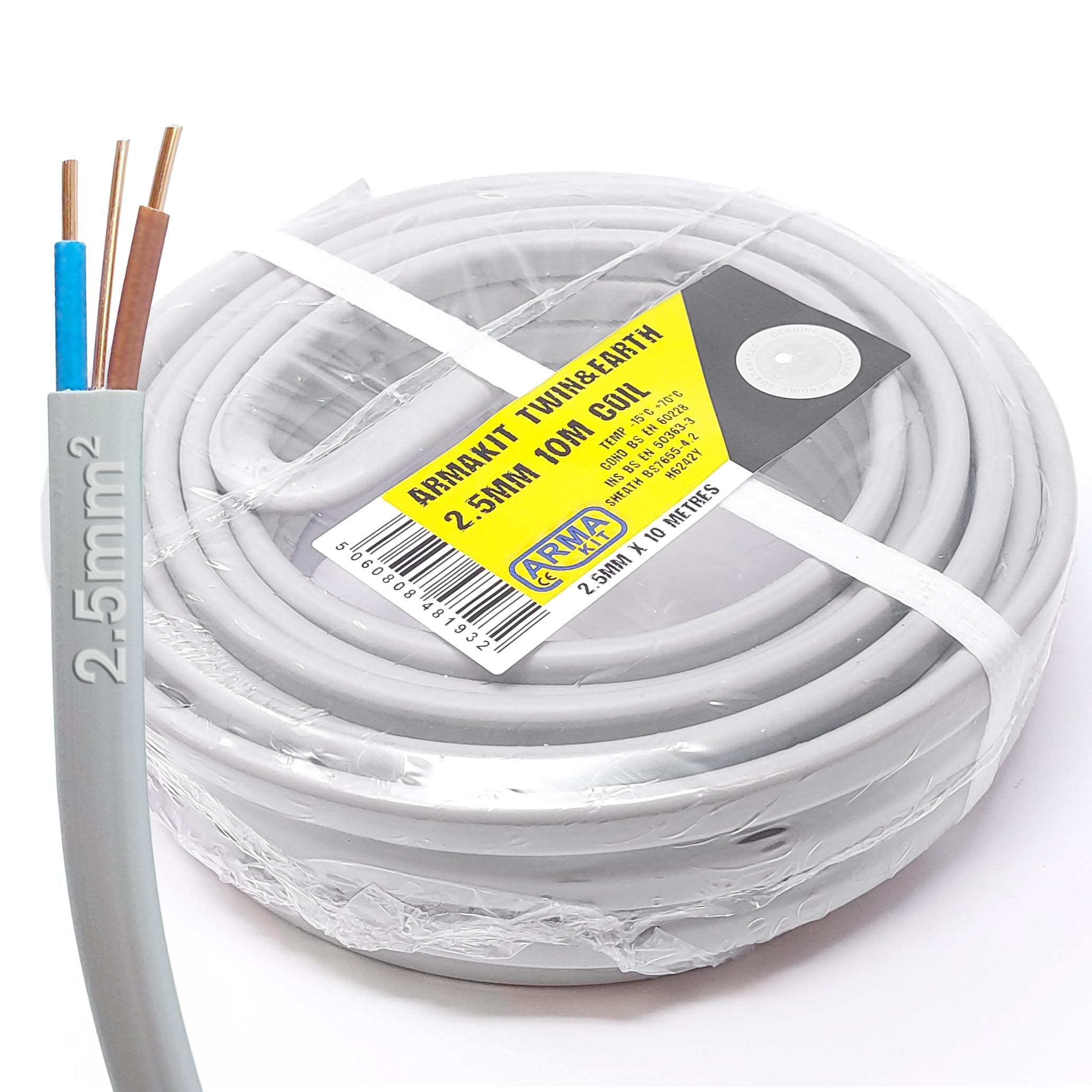 ArmaKit cable 2.5mm Twin and Earth 10 Metre 6242Y2.5 - GREY 240v Mains 3 Core Electrical Wire - electric sockets ring extension 10m