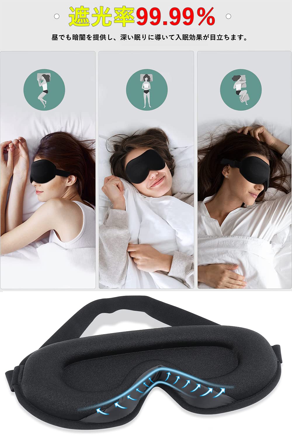 Amazon.co.jp: アイマスク 睡眠用 夏 安眠 快眠 グッズ 遮光率99.99