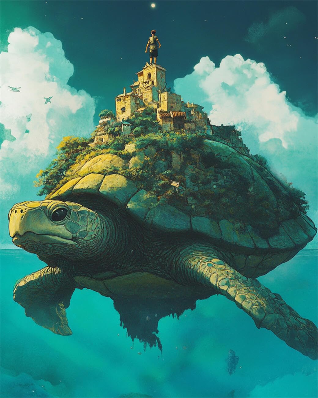RKFLGEW DIY Bead Embroidery Kits Sea Turtles and Houses 50x70cm