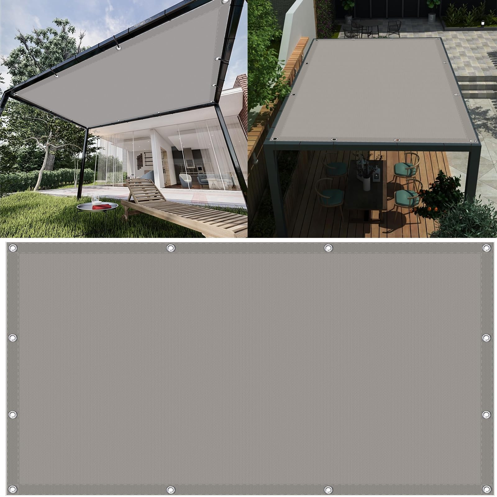 Toile ombrage carrée anti-UV kaki avec corde pour serre et patio