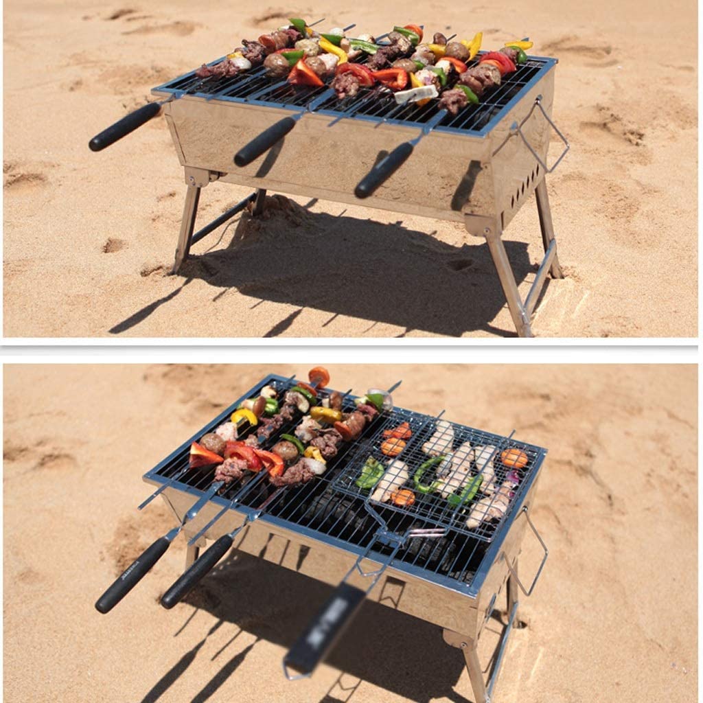 Przenośny składany grill ze stali nierdzewnej do gotowania na zewnątrz, piec na węgiel drzewny na kemping, patio, szaszłyk, grill kempingowy, niezbędnik piknikowy