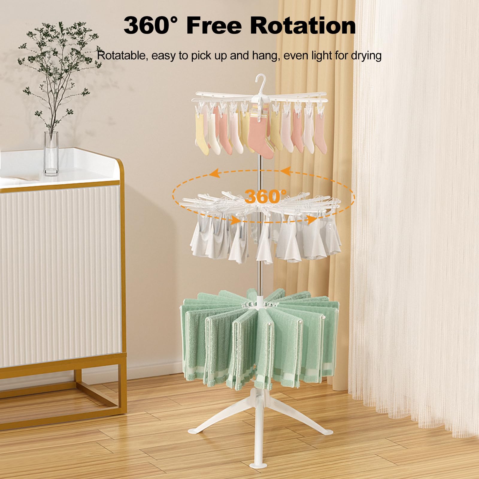 Ergocar Wäschespinne, Draußen & Drinnen, Platzsparend, 360° Stabil, 30 Socken, 32 Regale, Faltbar, Blockdesign, Ideal für Bekleidung
