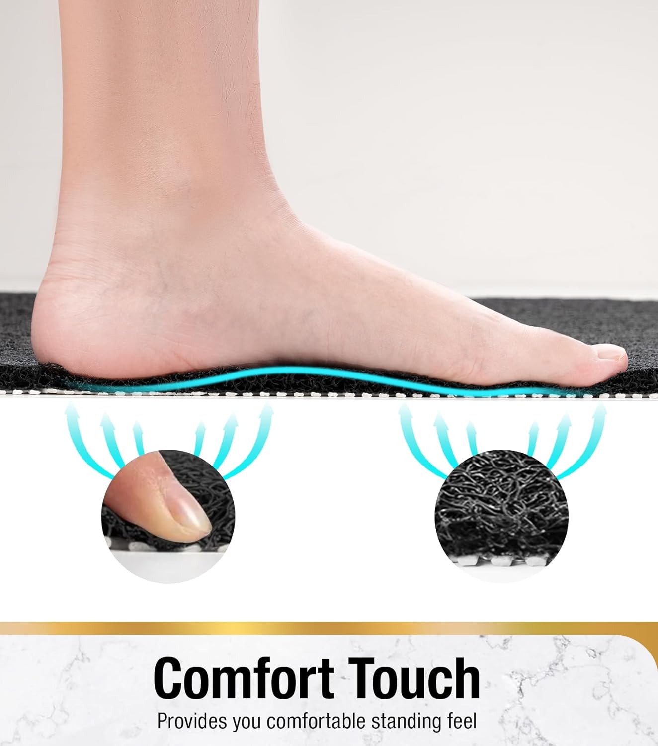 HITSLAM Square Shower Mat, 40 x 40 Inch Non Slip Bath Mat for Tub, Soft PVC Loofah Bathtub Mats with Drain Holes, Quick Drying Bathroom Stall Floor Mat, Bathroom Accessories Without Suction Cup, Black