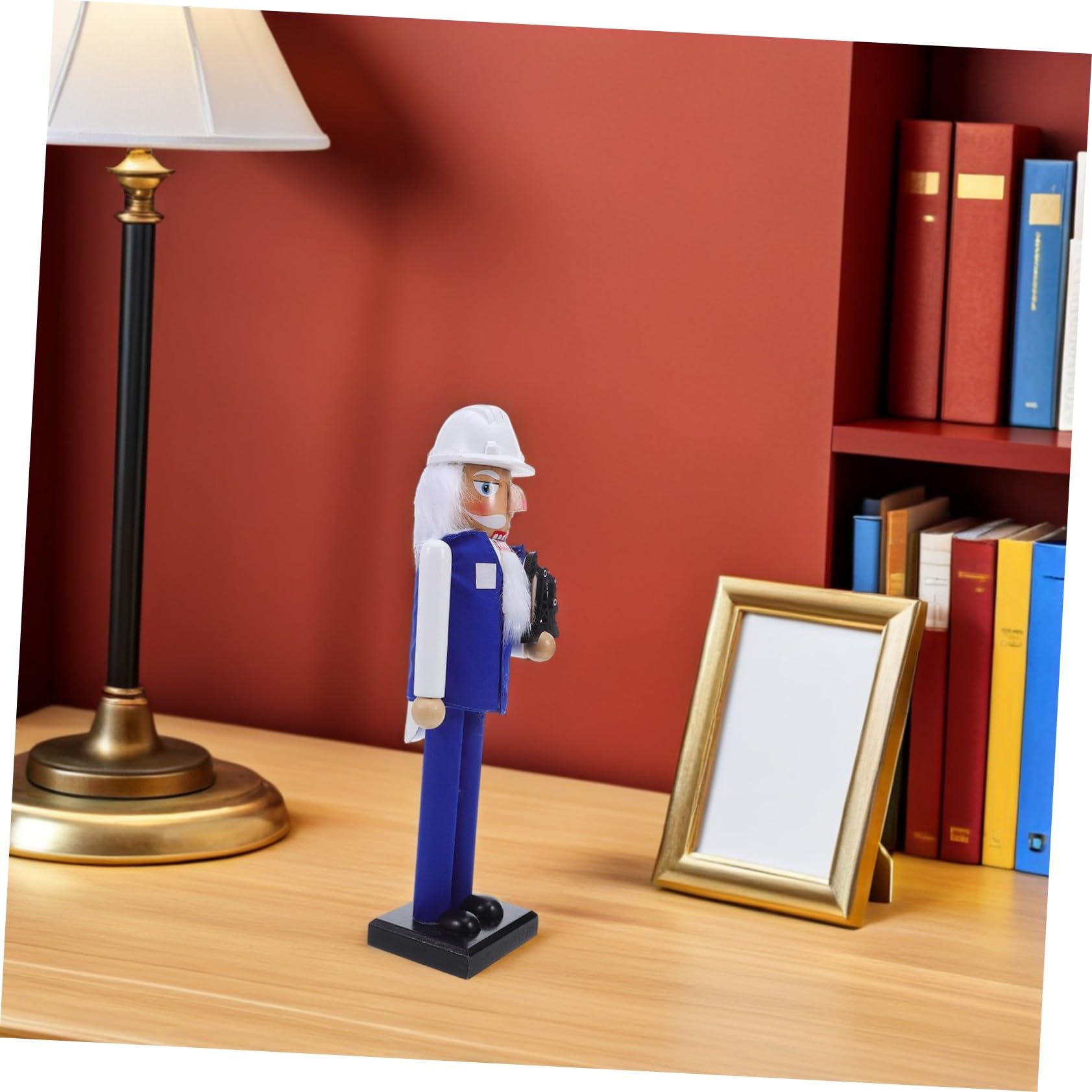 Decorazione Natalizia Soldatino Ingegnere del Petrolio in Legno Pupazzo Schiaccianoci Dipinto a Mano Statua da Tavolo per Festa di Natale e Ornamentazione Festiva Blu