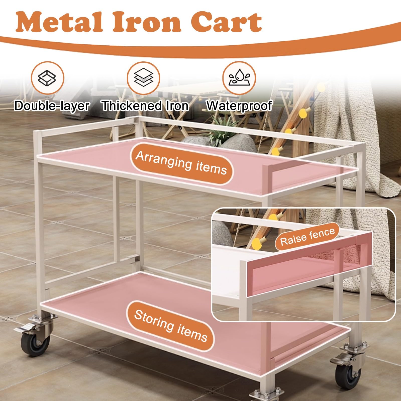 Carrito Puesto de Vendedor Carritos De Exhibición Plegables Con Ruedas, Carrito Utilitario De 2 Niveles Con Ruedas Para Venta Ambulante, Almacenamiento En El Hogar, Estante Metálico Independiente.(Bla