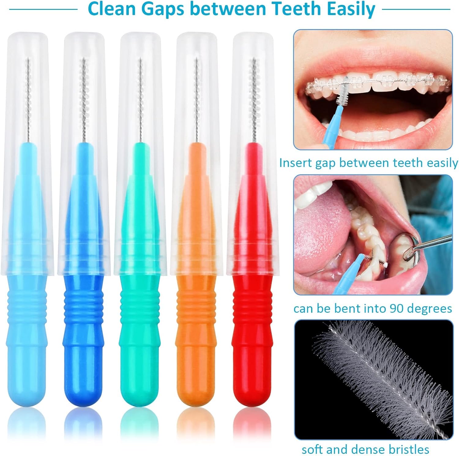Interdental Brushes, Soft Dental Brushes, Dental Floss Brush, Mini Teeth Brushes, for Cleaning