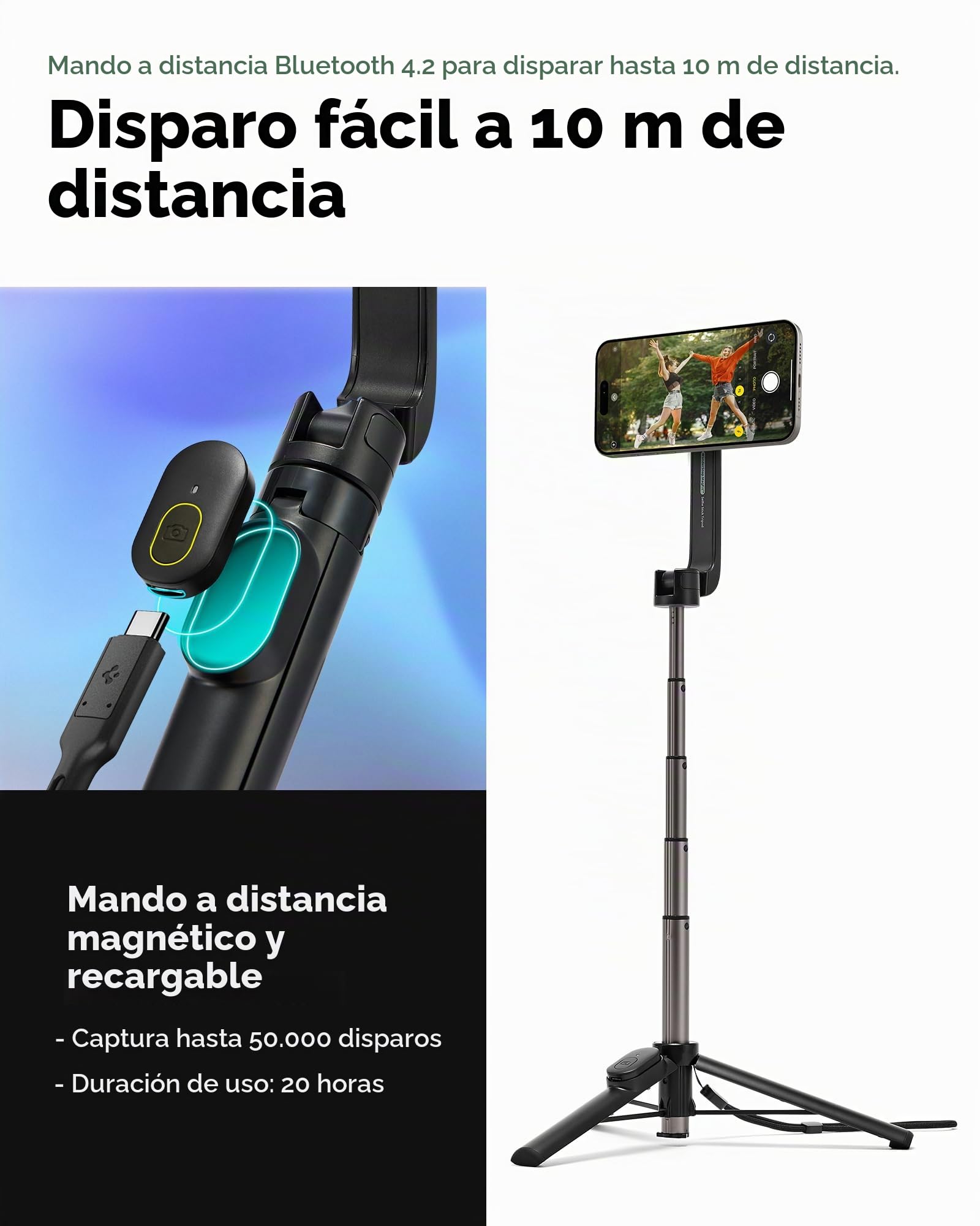 Spigen S571W MagFit Palo Selfie Anillo Metálico y Correa | Negro, Imán 18N Fuerte, Compacto y Ligero 170g, Soporte Todo en Uno para iPhone, Samsung Android, Pixel