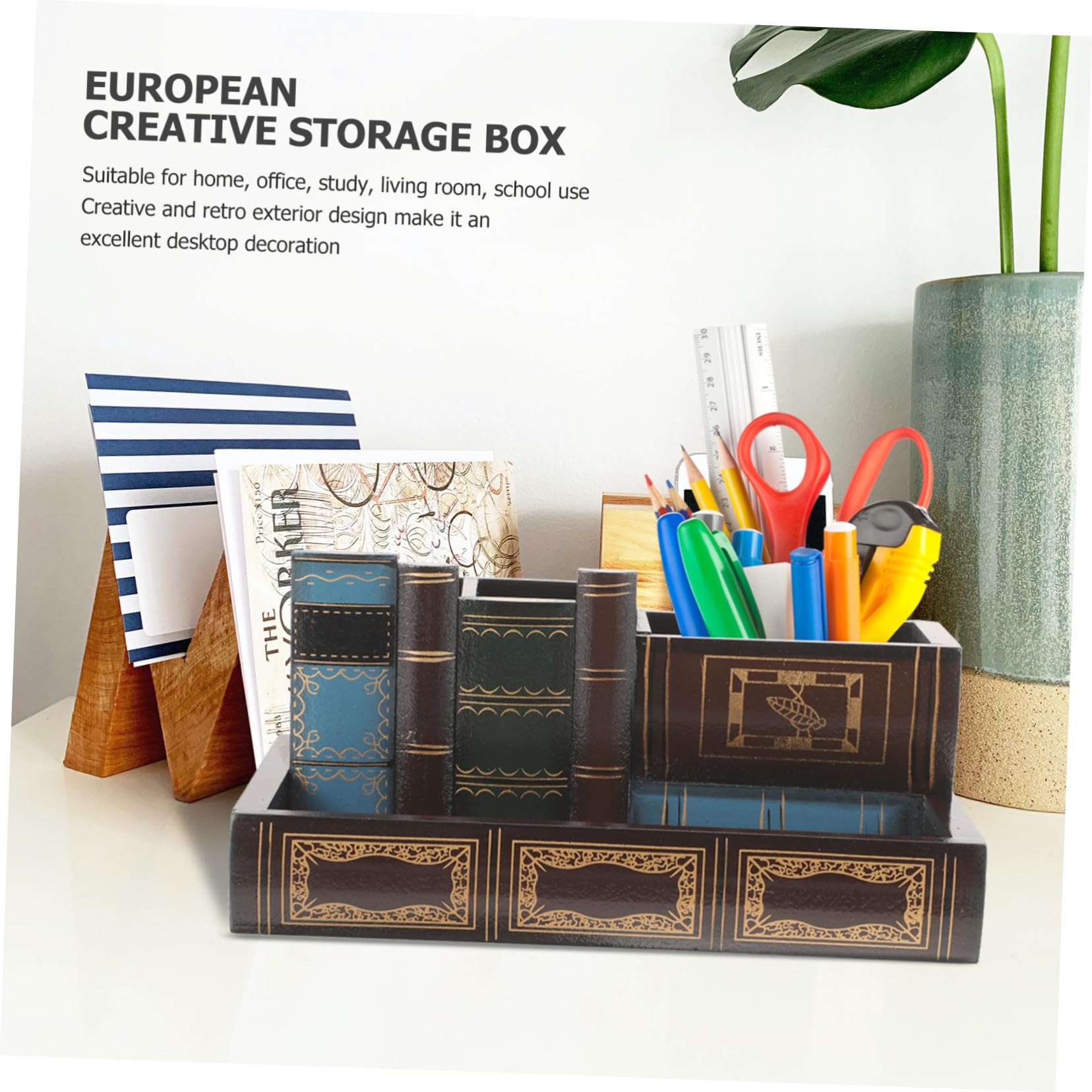 Operitacx Portamatite da Scrivania in Pannello di Densità a Forma di Libro Retrò Decorazioni Scuola, Organizer Creativo e Robusto per Ufficio e Casa