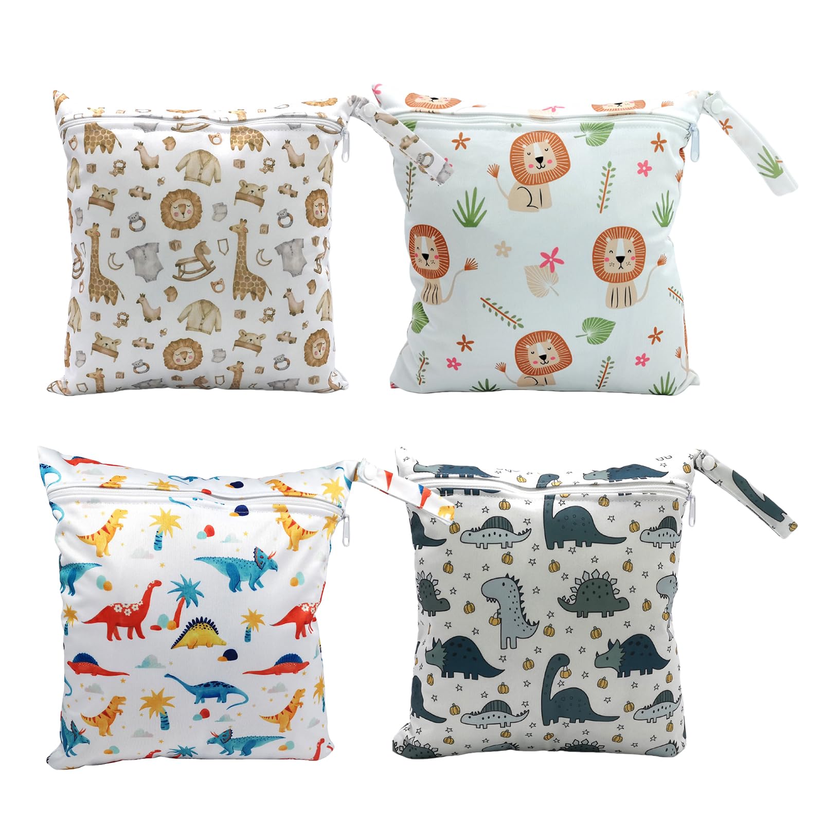 Wetbag asilo 28x30 cm sacchetto bagnato pannolini riutilizzabile con chiusura lampo 4 pezzi motivi colorati