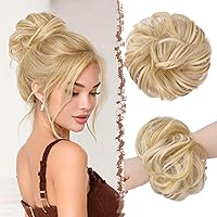 Vista 32 de FESHFEN - Extensiones de pelo rizado y desordenado para peinado, bandas elásticas con piezas de pelo sintético estilo moño, extensiones de cabello