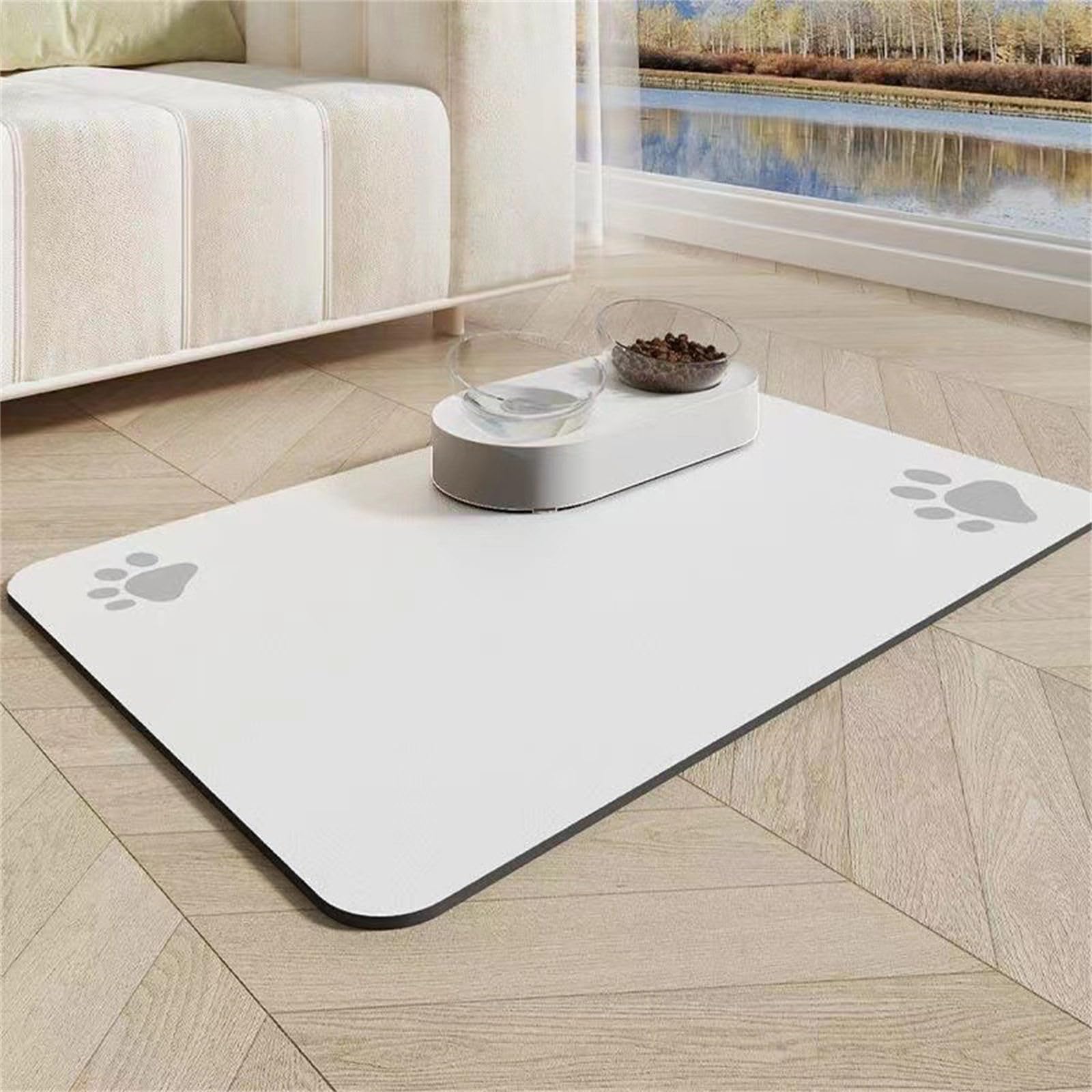Hearda Pet Mats for Food Bowls Water Absorbent, Pet Food Mat Non Slip Quick Dry Cat Feeding Mat Diatomite Pet Feeding Mat Dog Bowl Mats Water Dispenser Mat Dog Food Placemat (40x60cm,White B) โ image 1