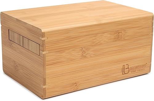 Blue Bus Genesis - Caja grande de bambú con cerradura, tapa y bandeja, caja de almacenamiento decorativa de madera para recuerdos (10.5 pulgadas de