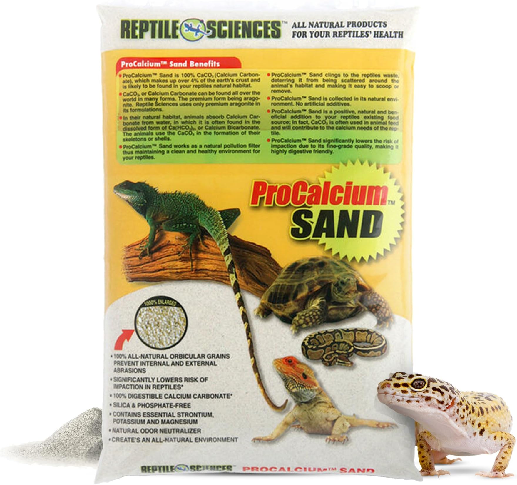 Natural White Pro-Calcium Terrarium Sand - 10 lbs - Natural Substrate for Reptile Habitats, Supports Digging & Enclosure Maintenance