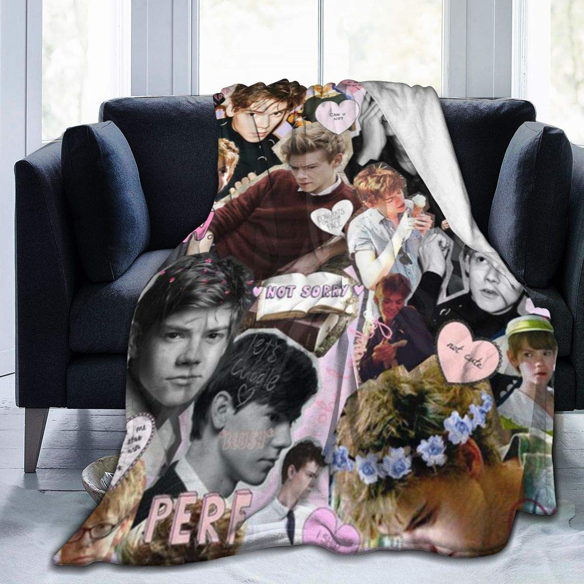 Amkong Thomas Brodie-Sangster Fleece Blanket Lightweight Super Soft Cozy Luxury Bed Blanket Microfiber