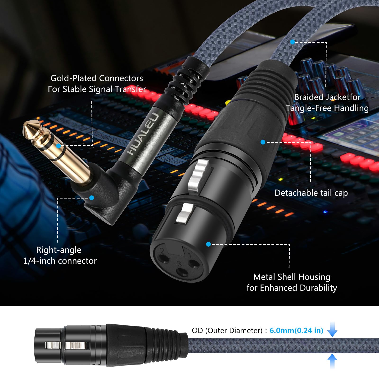 Cavo microfono ad angolo retto da 6,35 mm TRS maschio a 3 pin XLR femmina, 6,35 mm TRS a XLR femmina, confezione da 2