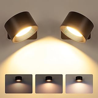 LEWENTECH LED Wall Mounted Lights Rechargeable Magnetic 360° Rotation Night Light Battery Operated Wall Sconces 3 Color Temperature Dimmable for Bedroom Bedside (2)