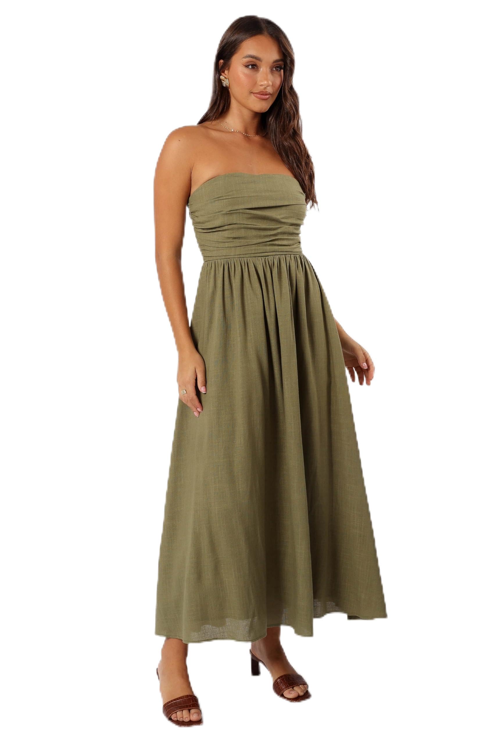 Petal & Pup Women's Olive Green Kayt Strapless Dress Casual, L