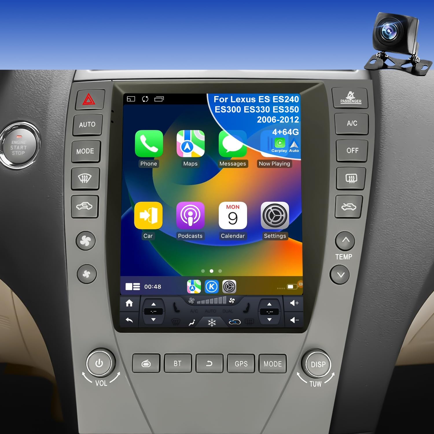 4+64G 5GWifi Upgrade Car Radio for Lexus ES240 ES300 ES330 ES350 2006-2012, 9.7inch Tesla Style Touchscreen Setreo, Wireless Carplay Android Auto Head Unit GPS Navigation FM Bluetooth Backup Camera