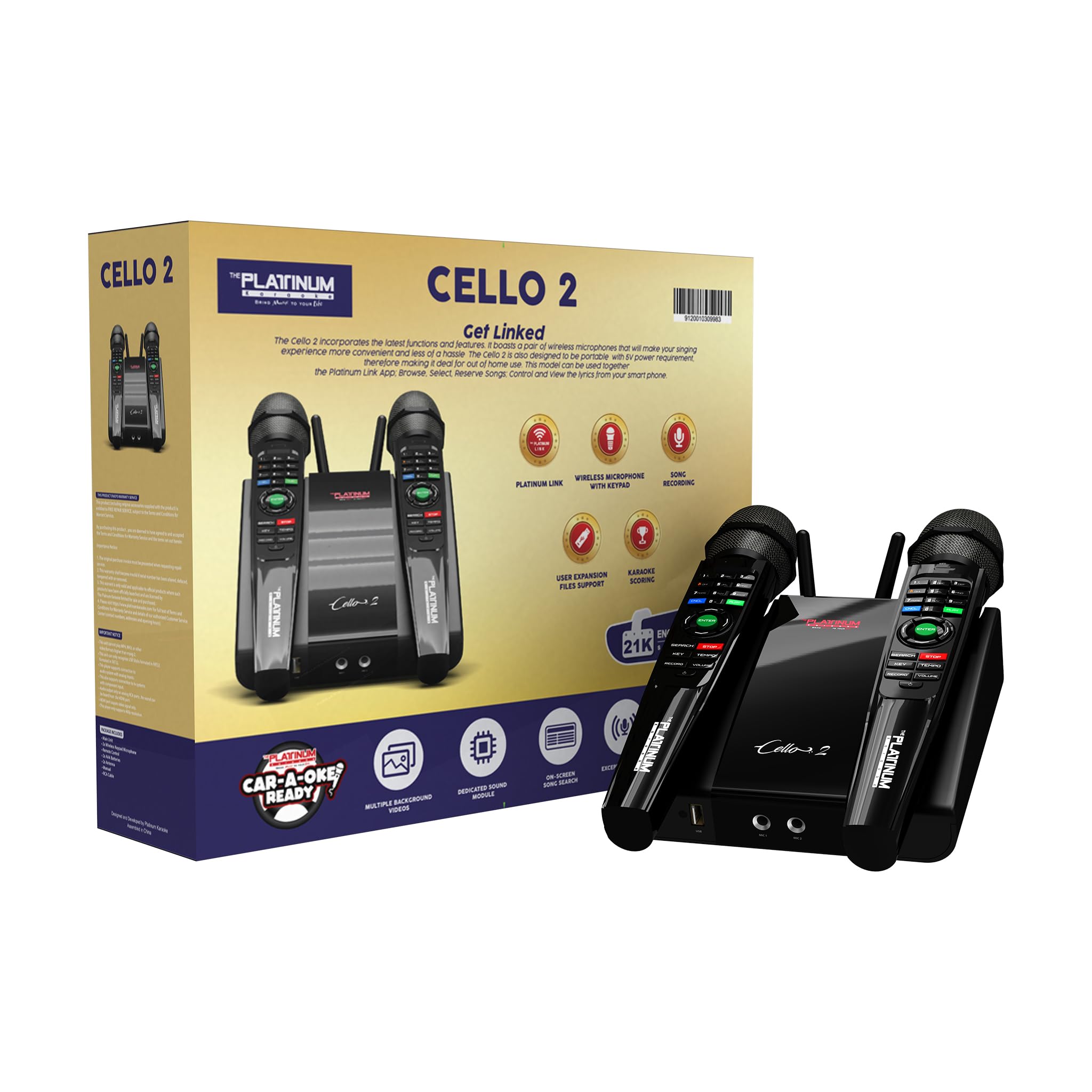 THE PLATINUM KARAOKE CELLO V2 Player with 2 UHF Keypad Microphone 23K+ Mixed Language FILIPINO, ENGLISH & INDIAN Songs Included, Auxiliary