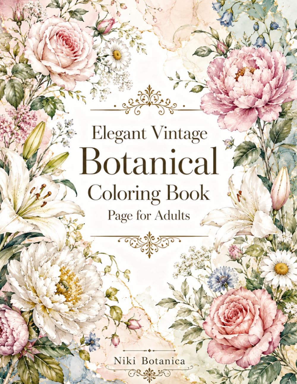 Elegant Vintage Botanical Coloring Book Page for Adults: 50 unique botanical designs