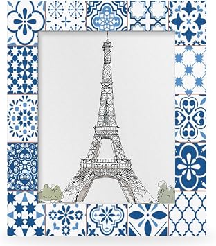 5x7 Picture Frame Retro Blue Tiles Photo Frame for Wall and Tabletop Display Wooden Photo Picture Frame Home Decor