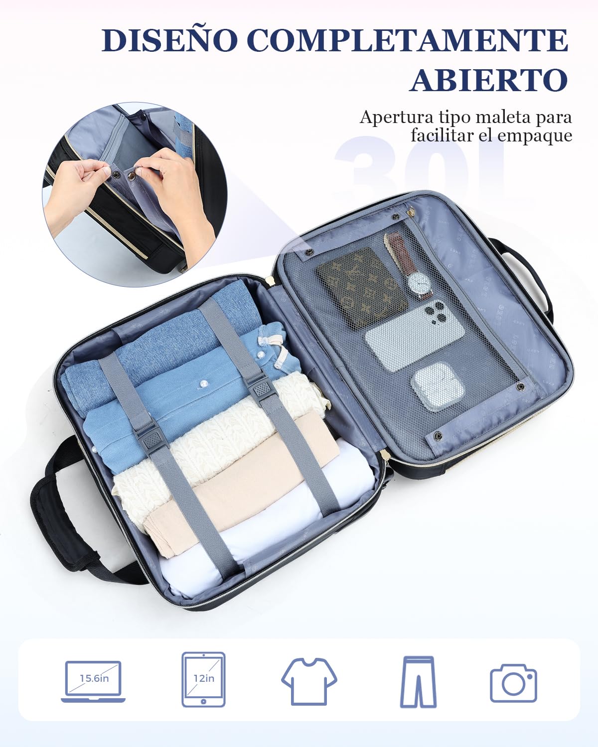 Ponhog Maletin con Ruedas Portatil 15,6 Pulgadas para Mujer, Impermeable Laptoptasche mit Rollen para Negocios, Viajes, Escuela, Negro