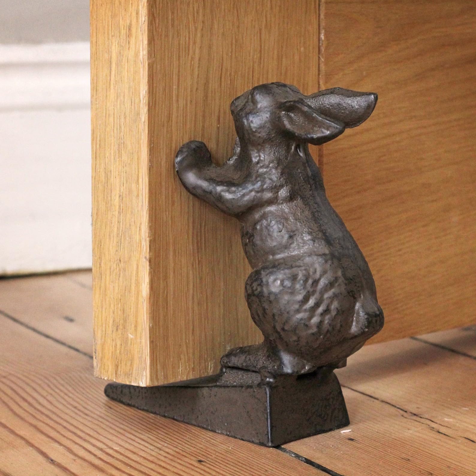 Fyne-Finds Brown Cast Iron Rabbit Doorstop Door Wedge Hare Animal Floor Stop Rustic