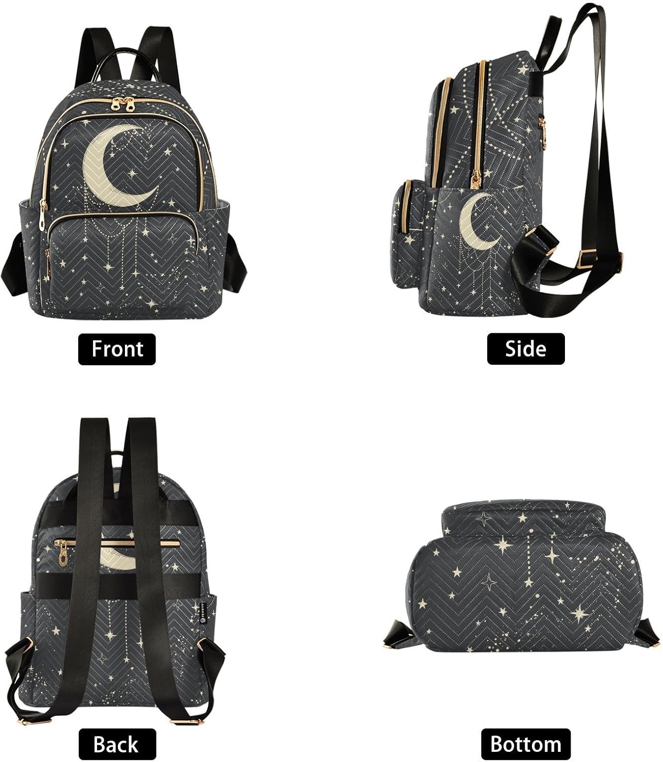 Boho Moon Quilted Backpack Purse for Women Fashion Small Backpack Shoulder Bag Travel Casual Daypack M - Image 2