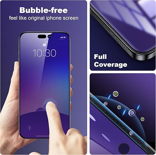 Miniatura 6 de WSKEN Protector de pantalla de privacidad para iPhone 15, eliminación automática de polvo 28 grados anti espía antiluz azul 2.5D cobertura completa