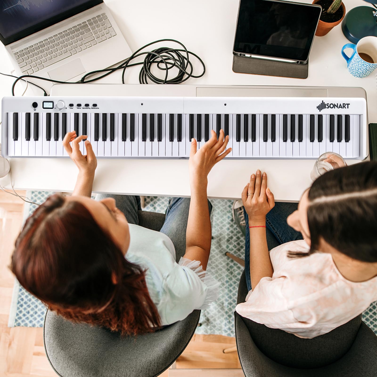 KOMFOTTEU Piano Digital 88 Teclas, Teclado de Piano Electrónico Plegable, Piano Digital Multifuncional para Principiantes con Pedal de Sostenimiento, 126 x 30 x 22,5 cm (Blanco)