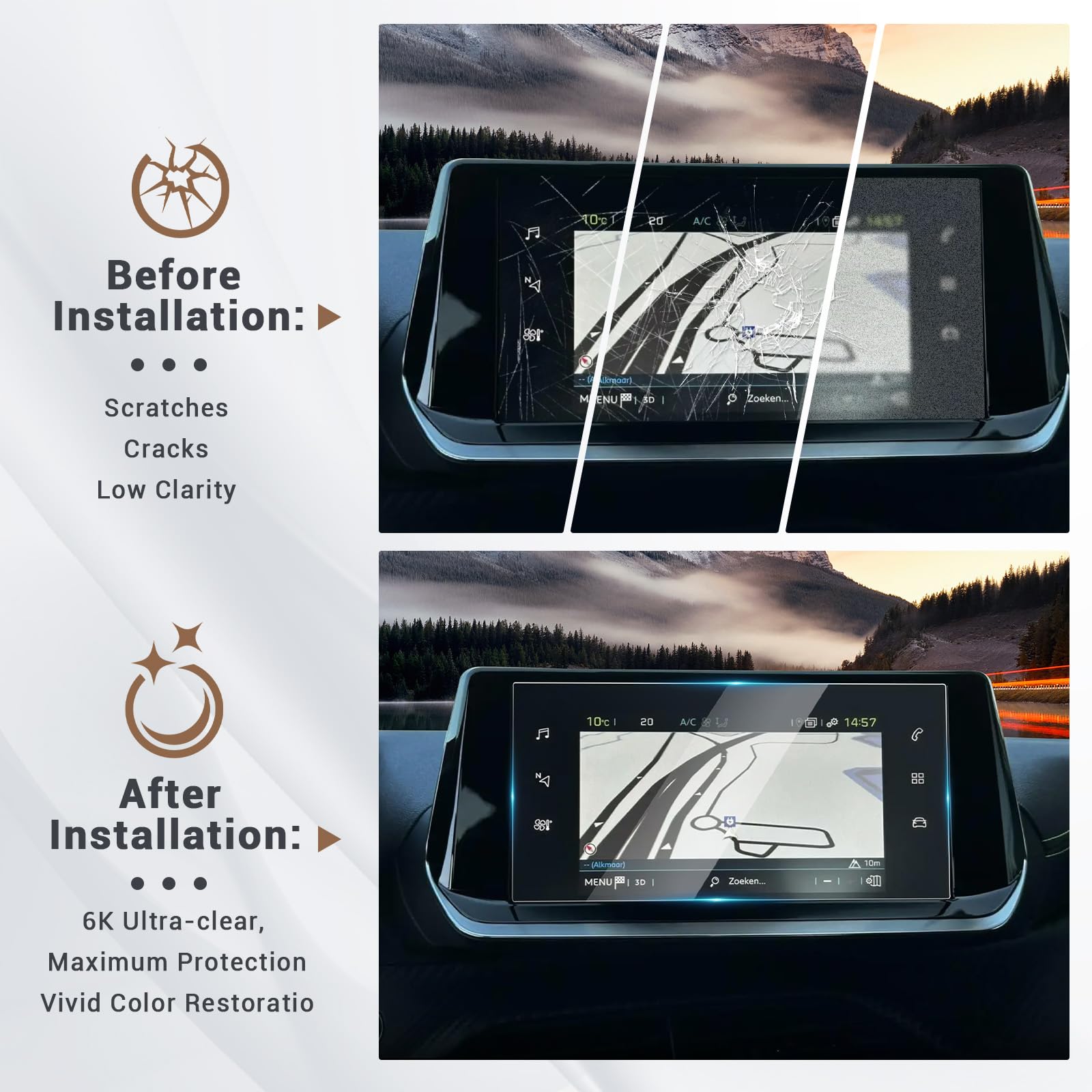 YEE PIN Displayschutzfolie Für Peugeot 208 & 2008 (2020–2023) – Gehärtetes Glas, 7 Zoll