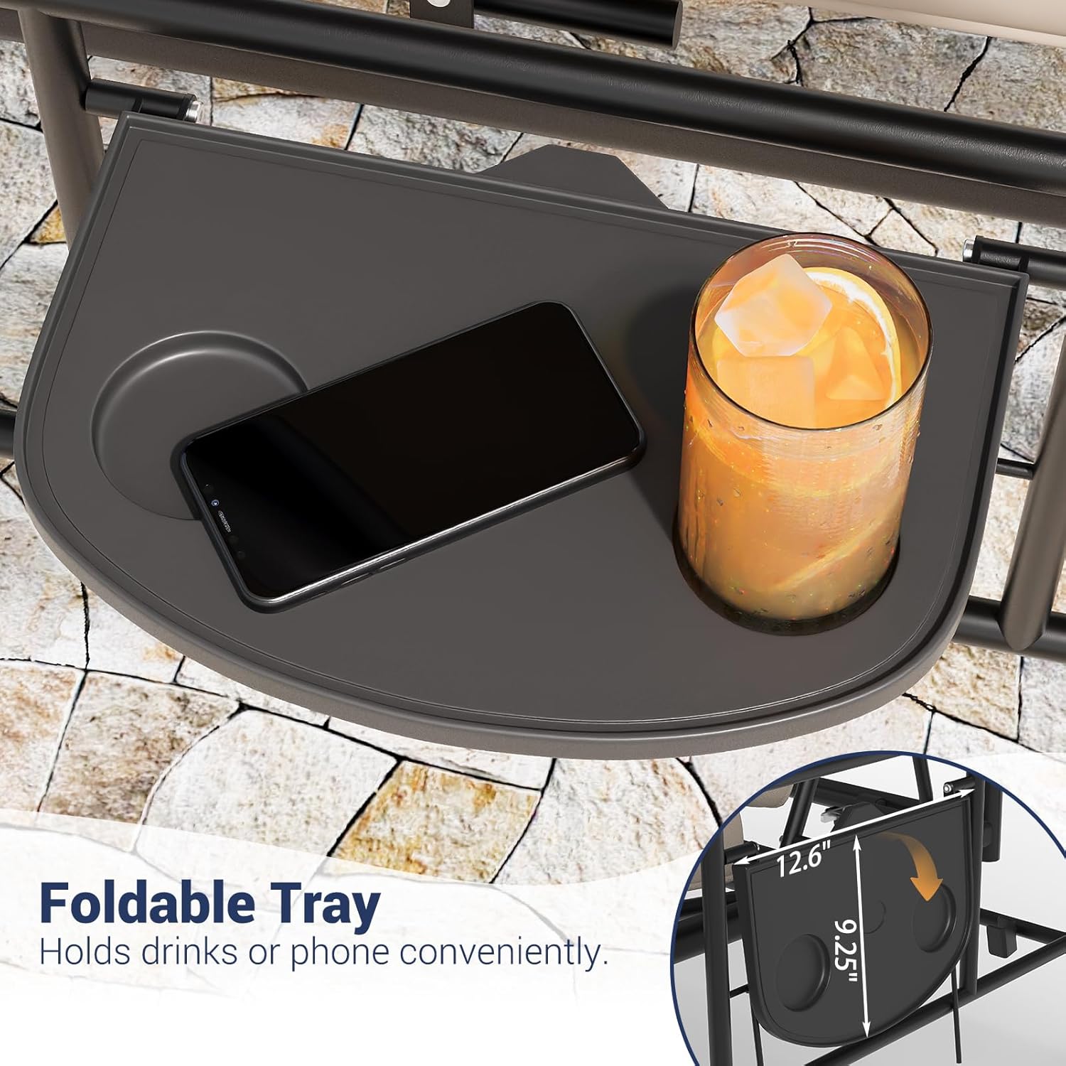 3-Seat Outdoor Porch Swing with Adjustable Canopy, Convertible Patio Swing Bed with Stand, Thick Cushions & Cup Holders, Weather-Resistant for Backyard, Garden, Porch - Beige