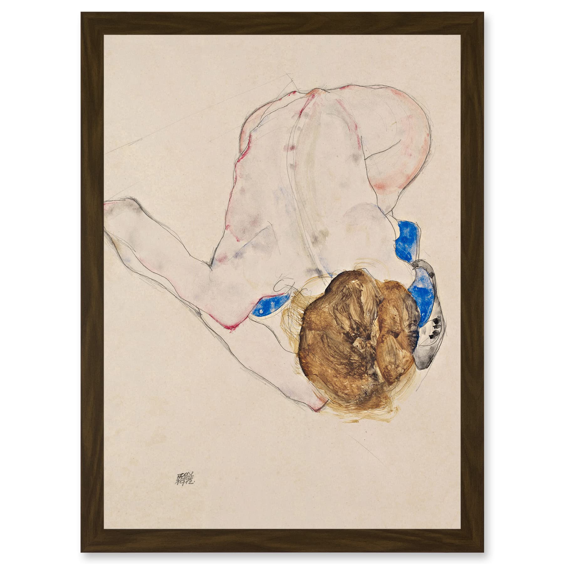 Wee Blue Coo Egon Schiele Model With Blue Stockings Artwork Framed Wall Art Print A4