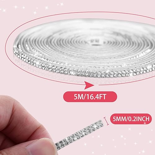 Miniatura 3 de MILEGI Bling Accesorios para Coche Autoadhesivos 11m, Accesorios de Coche con Diamantes de Imitación para Mujeres, Decoración Interior y Exterior de