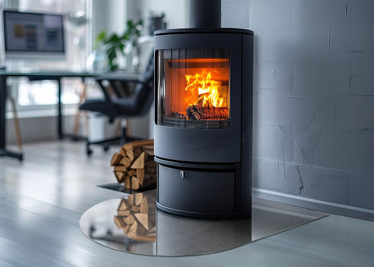Kamin Bodenplatte 80x70 cm Schutz vor Schäden Wohnzimmer Rundbogen Spritzwasserschutz Sicherungsblech Bodenbelag Polierte Kanten Schutz vor Glut Herdboden - Rohe Betonstruktur