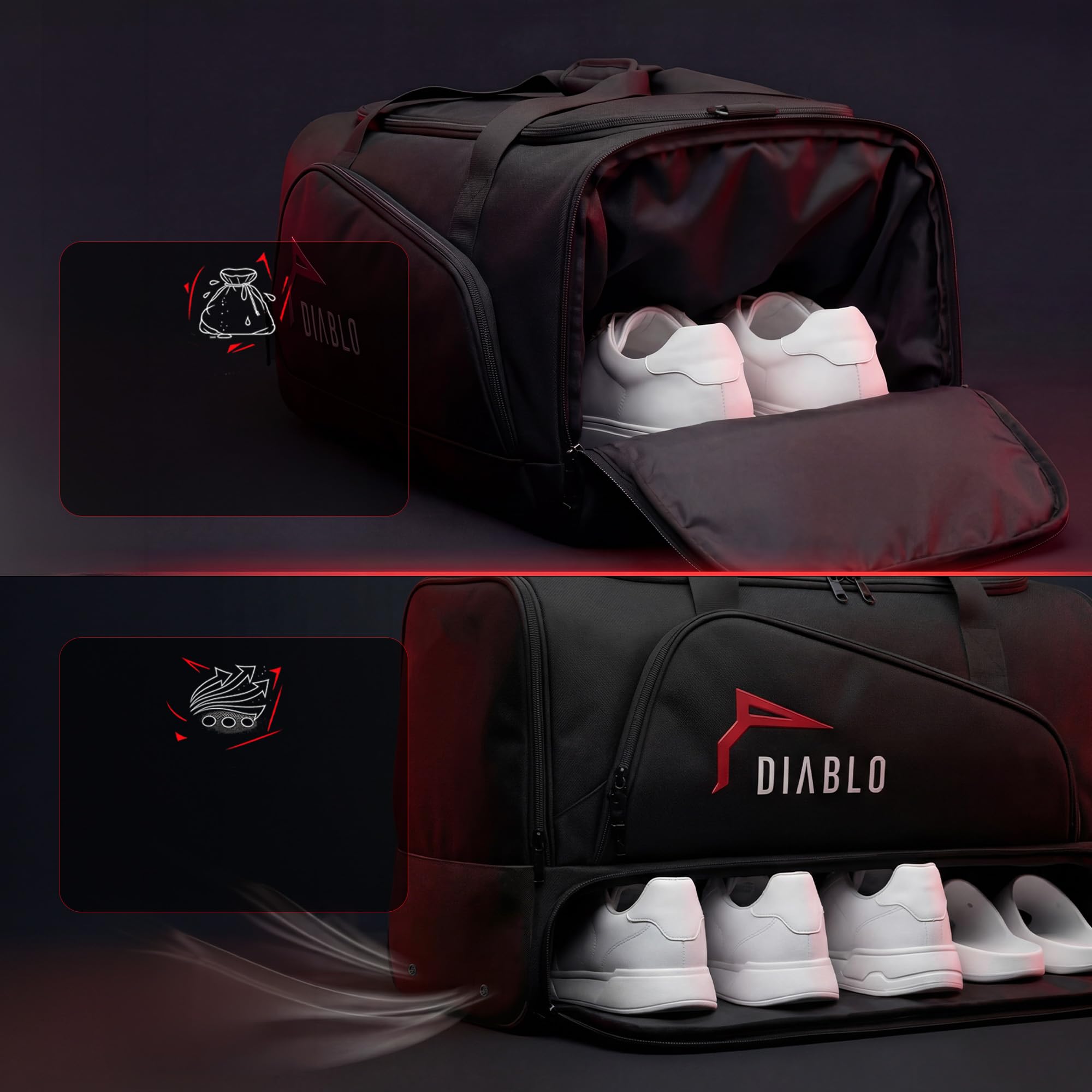 Diablo torba sportowa duża 68 l torba na siłownię torba treningowa z przegrodą na buty torba sportowa podróżna plecak fitness z kieszeniami organizer wodoodporna