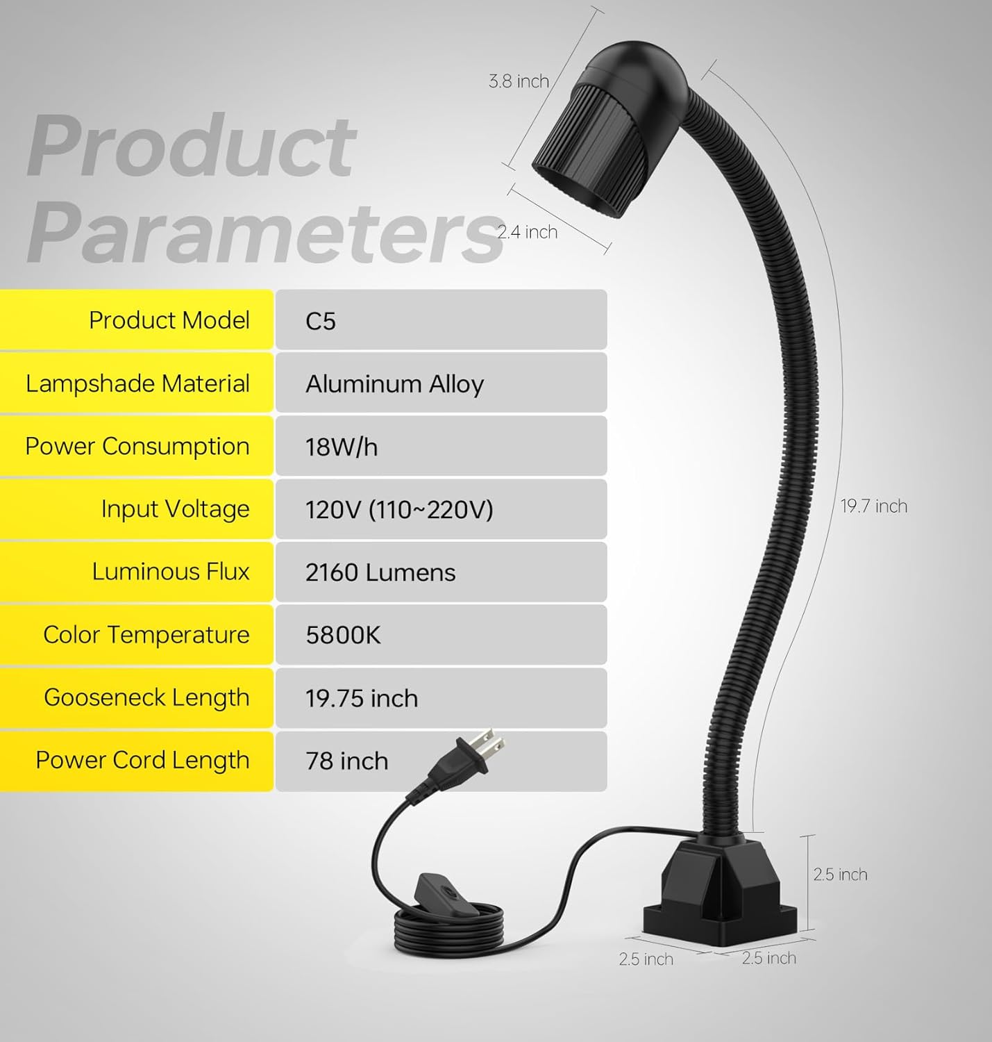 New Machine Work Light, 18W Lathe Machine Light, 2160 Lumens Flexible Work Light for CNC Milling Machine Drill Press Lighting (Fixed Base