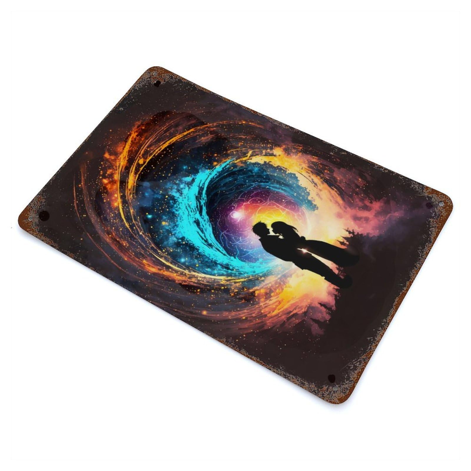 Rust Effect Romance of The Galaxy Weathered Tin Sign 11.8"x7.9", Novelty Wall Decor for Office, Studio And Wall Decor