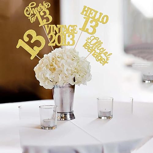 Miniatura 4 de 15 piezas de centro de mesa de feliz cumpleaños 13 palos oficiales para adolescentes vintage 2012 Hello 13 centros de mesa de flores palos saludos a